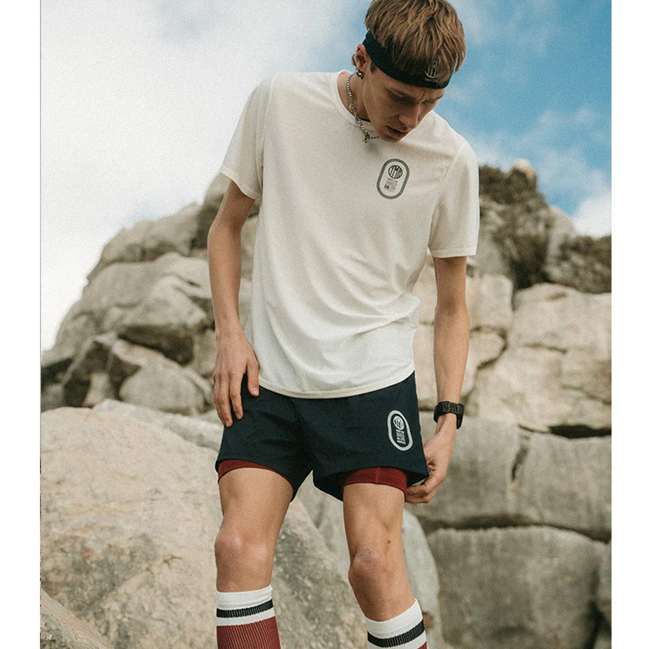 YMR Track Club Station 2-1 Shorts Navy Burgundy