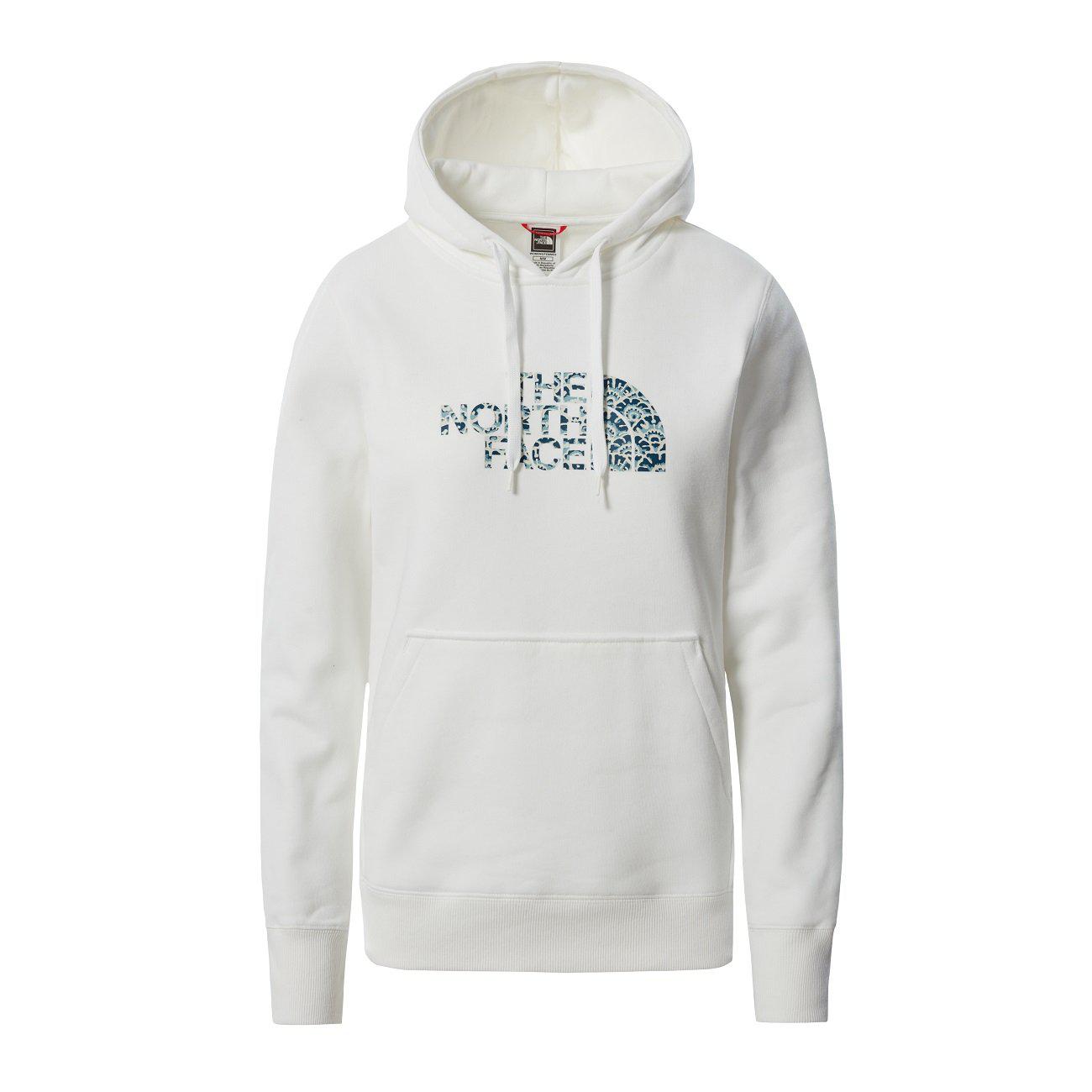 The North Face W Drew Peak Pullover Hoodie Damen TNF White Monterey Blue Ashbury Floral Print-Runster