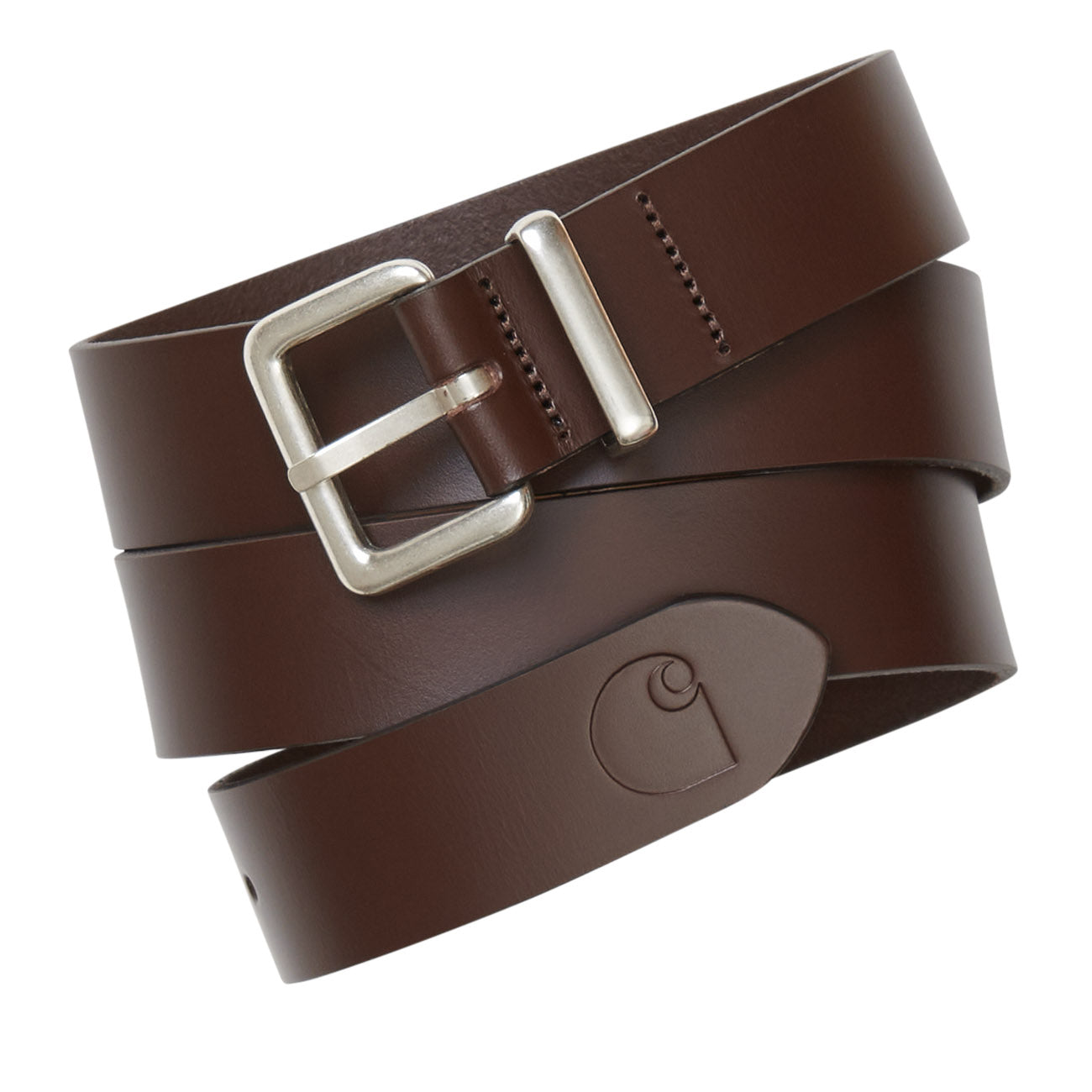 Carhartt WIP Logo Belt Cow Leather Dark Brown Silver