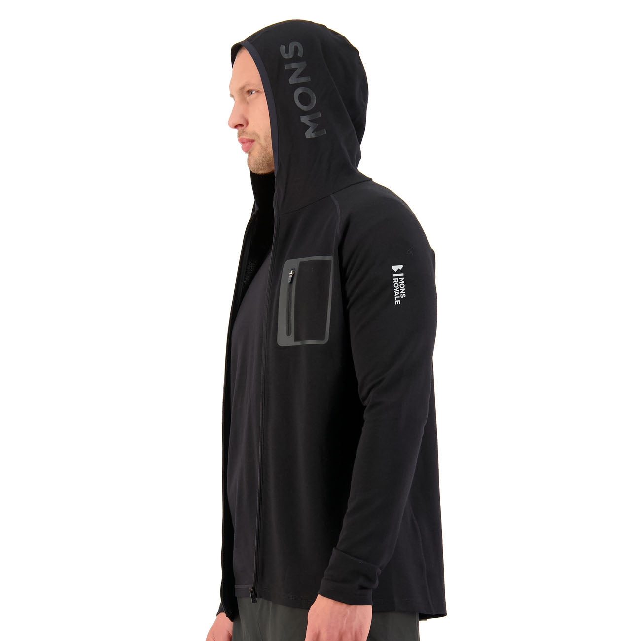 Mons Royale Mens Traverse Midi Full Zip Hood Herren Black