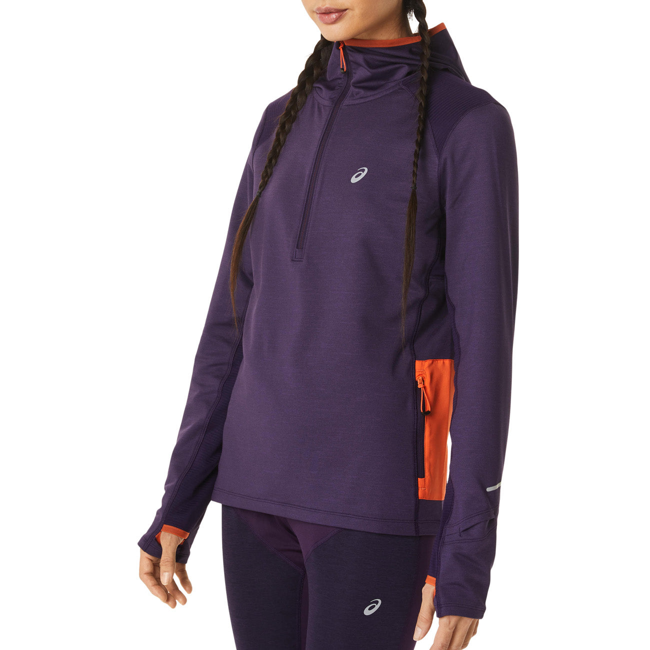 Asics Winter Run LS Hoodie Damen Night Shade Heather Nova Orange