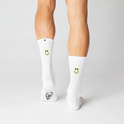 Fingerscrossed Road Socks Smiley White Neon