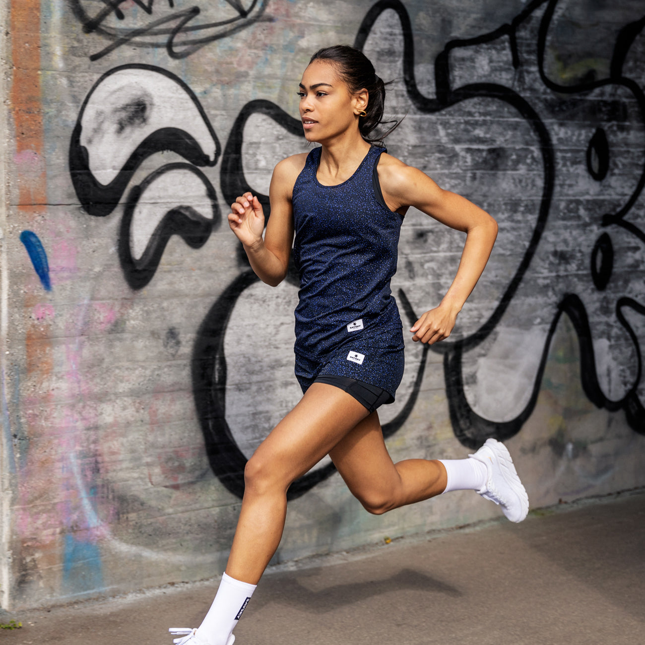 Saysky Womens Universe Combat Singlet Black Blue Universe