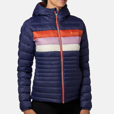 Cotopaxi Fuego Down Hooded Jacket Damen Maritime Cayenne Stripes