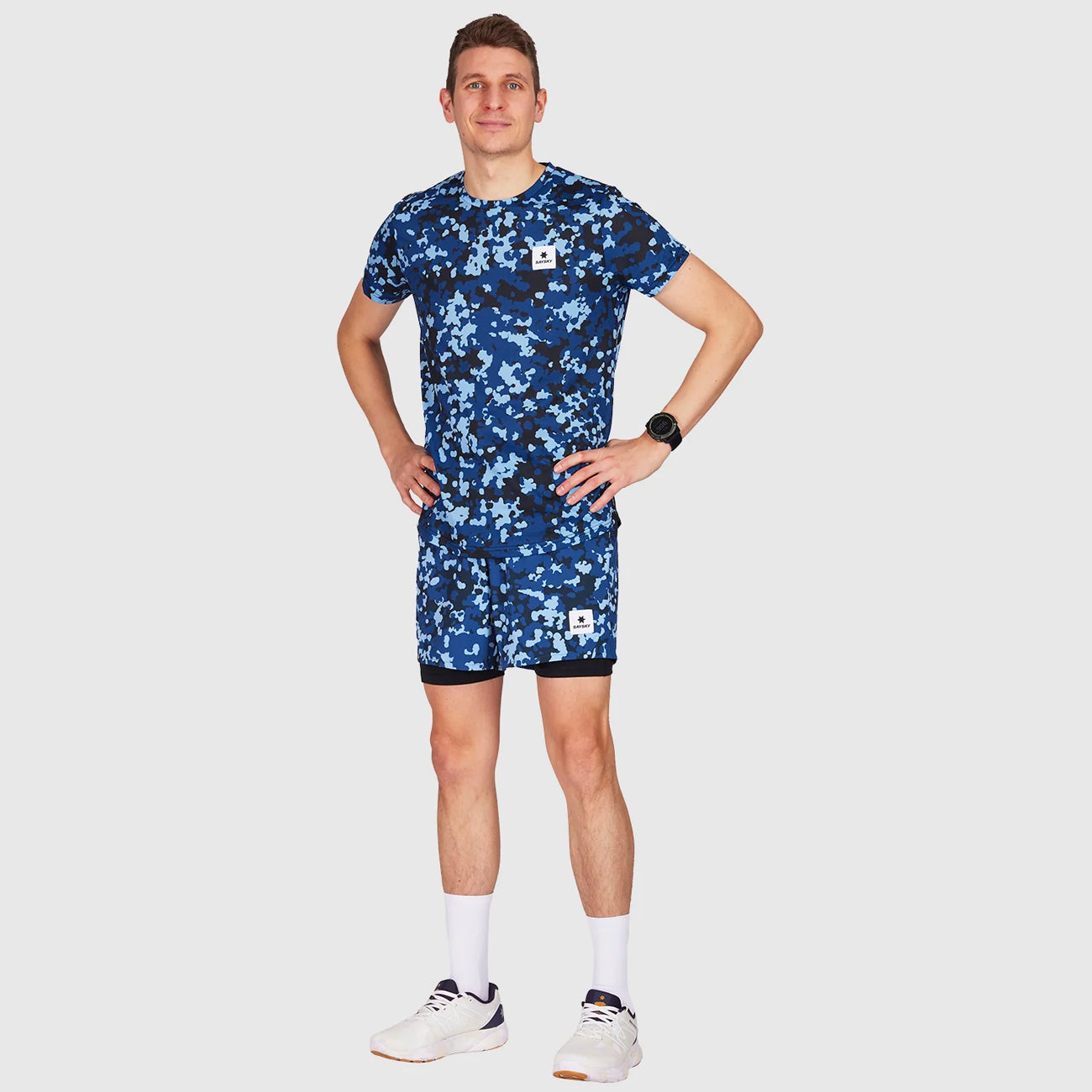 Saysky 2 In 1 Camo Pace Shorts 5" Blue Camo