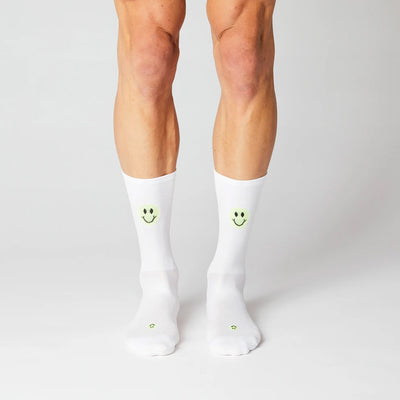 Fingerscrossed Road Socks Smiley White Neon